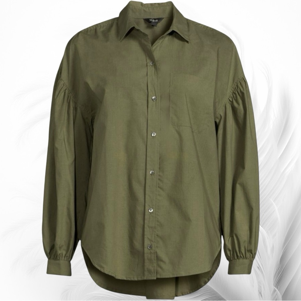 Rails Janae High Low Button-Down Shirt in Green “Olive Smoke” Size Medium